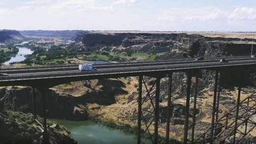 Bridge with cars over a river